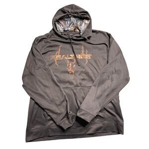 Men’s XL RealTree Hoodie, Gray with Orange Logo & Camo Hood Lining